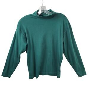 Karen Scott Cotton Rich Green Crew Neck Long Sleeve T-Shirt Medium